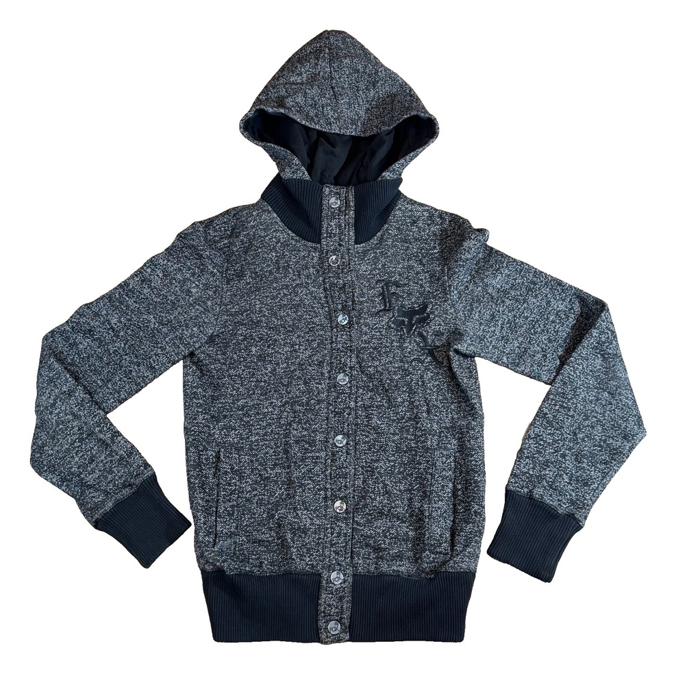 Vtg Y2K Fox Racing GrayBlack‎ Zip Up Graphic Hoodie S Motocross Grunge Skater